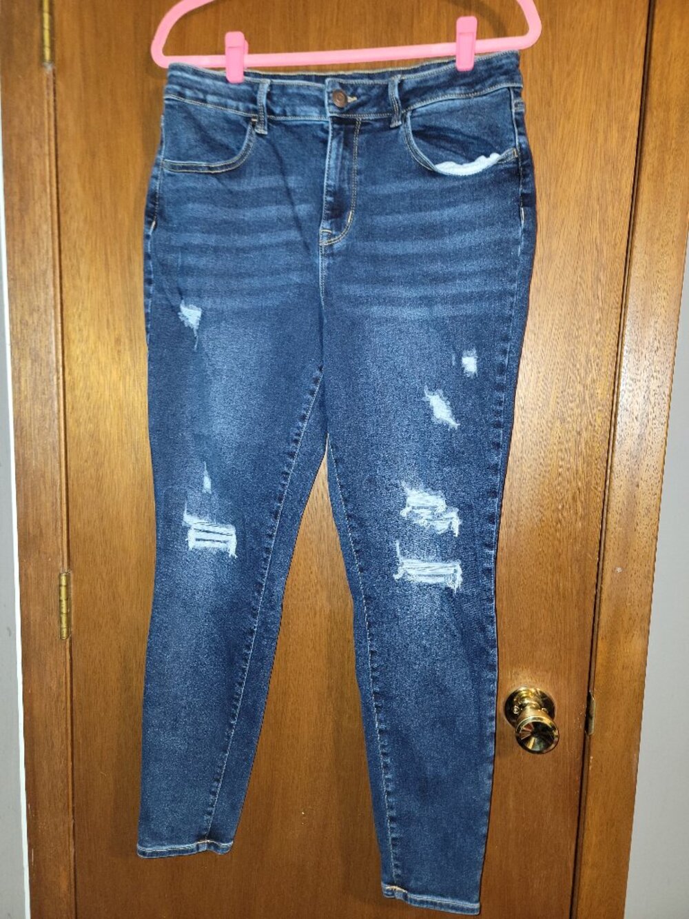 Women M Jeans Jegging Maurices Size Large Reg Skinny Stretch Dark Wash High Rise